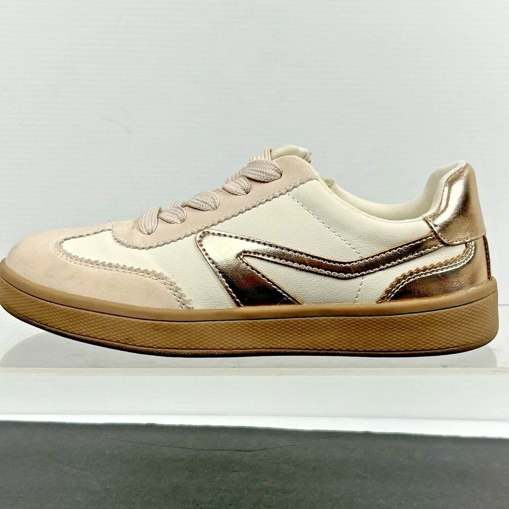 DV Dolce Vita Big Girls Size 1 Vibrant Ecru Blush Pink Rose Gold Sneakers Zip Up